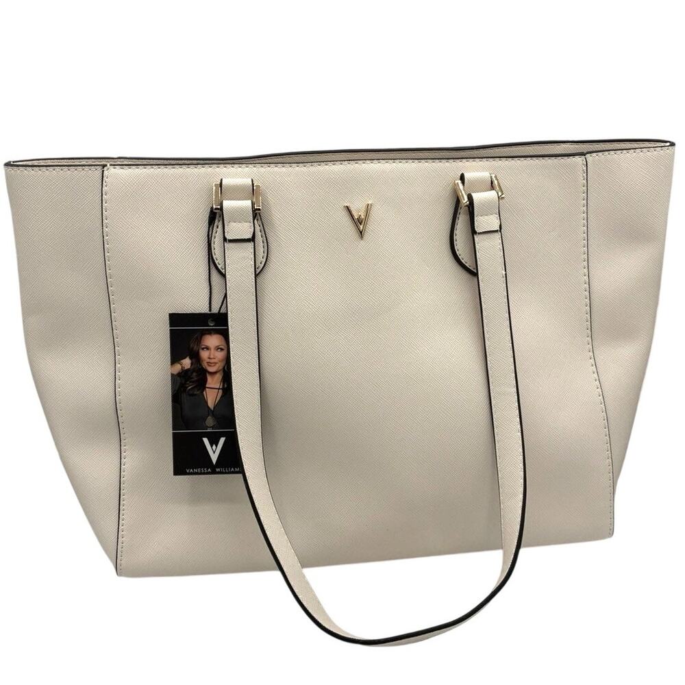 Vanessa Williams Lush Large Tote Bag Off White Gold NWT VW-020WHT Saffiano